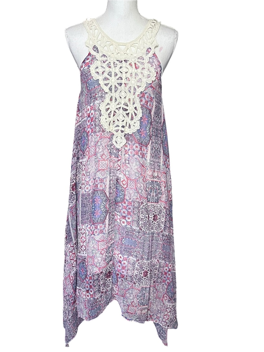 Xhilaration Patchwork Print Handkerchief Maxi Dress Womens M Boho Lightweight